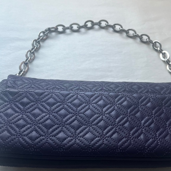 Karen Millen Leather Purple Quilted Clutch Logo Chain Cocktail Shoulder Bag - Picture 4 of 12